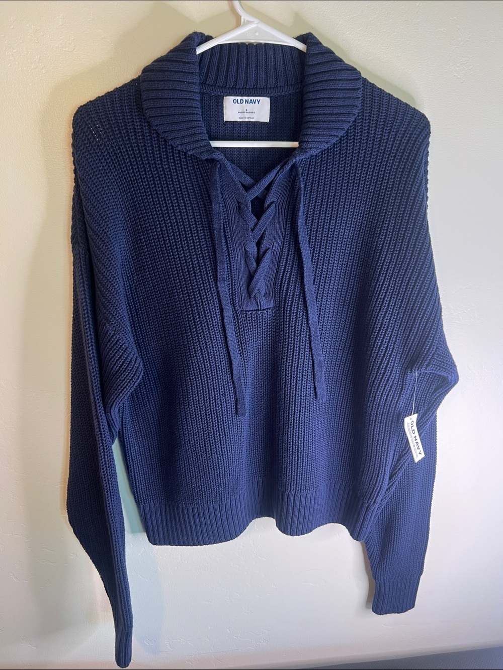 Old Navy Navy Knit Lace-Up Shawl Collar Sweater